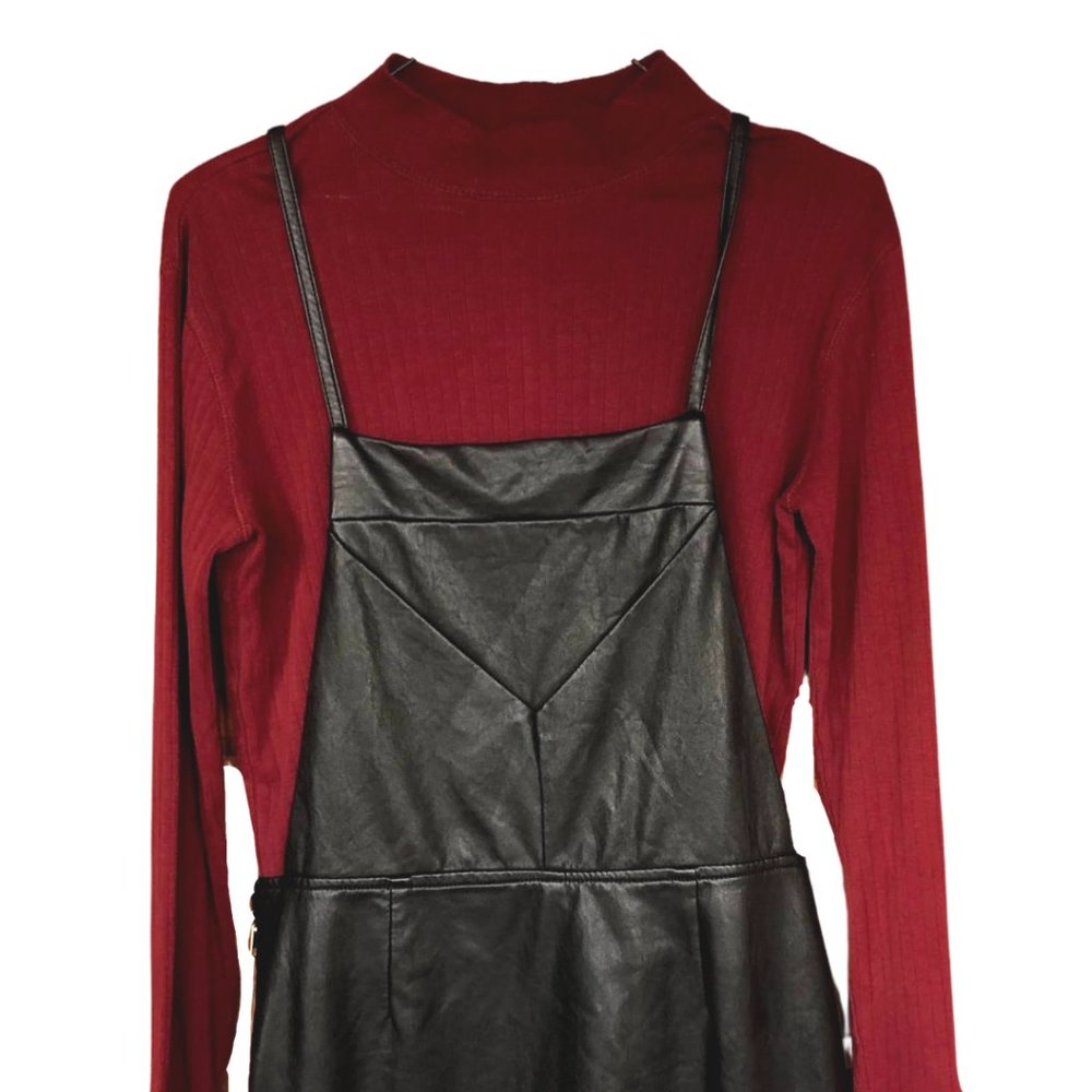 7/$45 Women’s Pleather Black Overalls Dress Medium